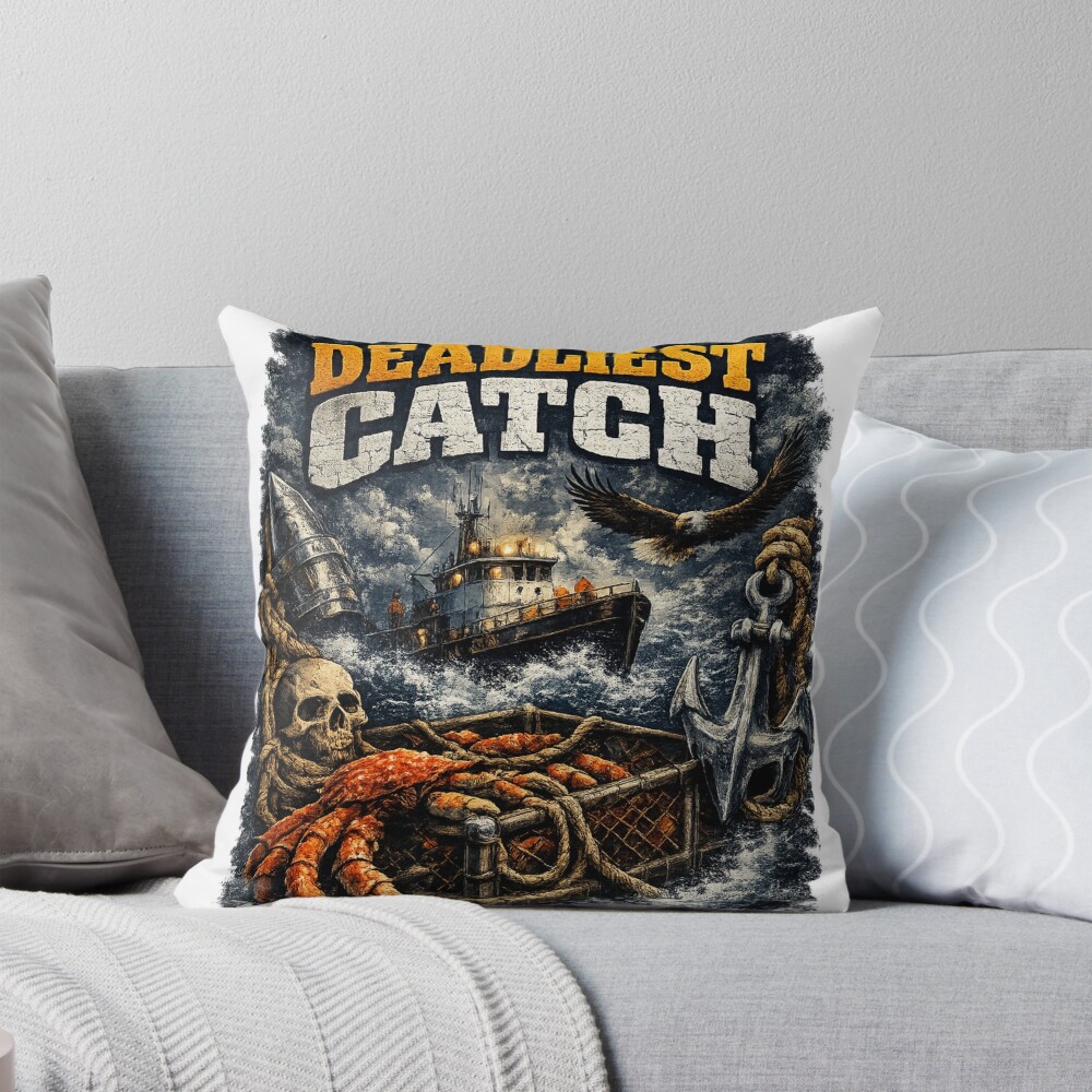 Deadliest Catch Vintage Crab Fishing Design Throw Pillow